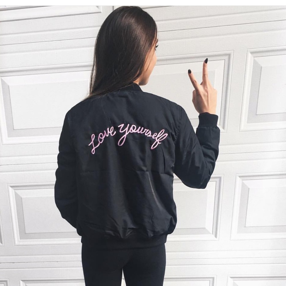 Black Bomber Jacket “Love Yourself” back